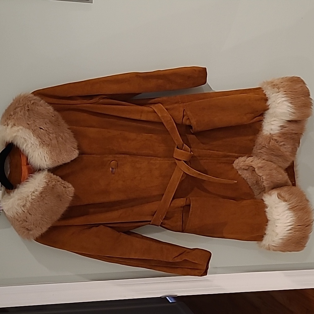 1970s vintage suede fur trim jacket
